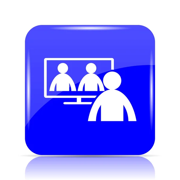 Videoconferencia Icono Reunión Línea Botón Azul Del Sitio Web Sobre —  Fotos de Stock