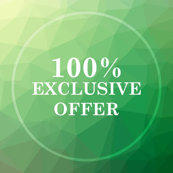 100% exclusive offer icon. 100% exclusive offer website button on green low poly background