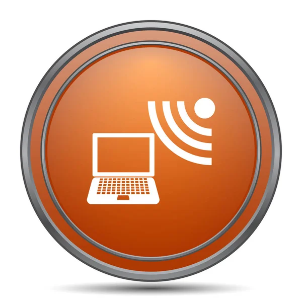 Icône Ordinateur Portable Sans Fil Bouton Internet Orange Sur Fond — Photo