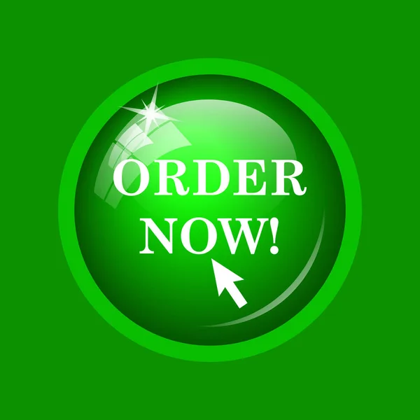 Order now icon. Internet button on green background.