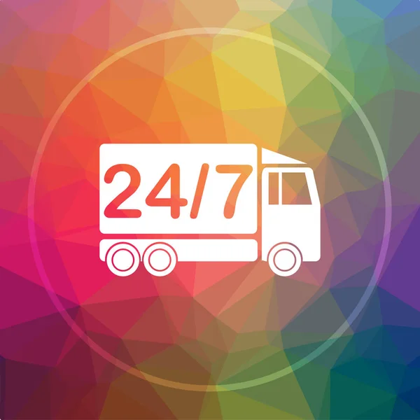 24 7 delivery truck icon. 24 7 delivery truck website button on low poly background