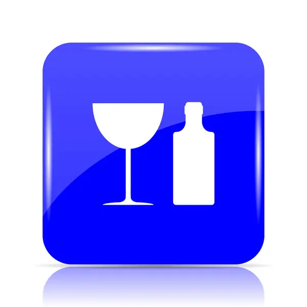Flaska Och Glas Blå Webbplats Ikonknappen Vit Bakgrund — Stockfoto