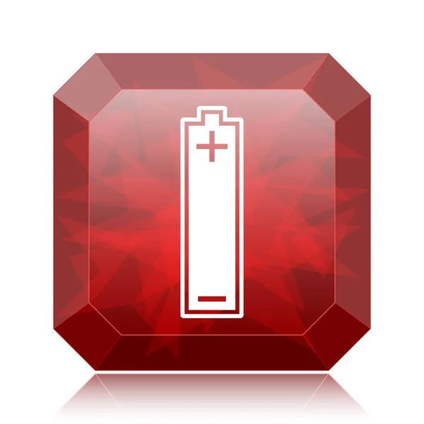 Battery Icon Red Website Button White Background — Stock Photo, Image