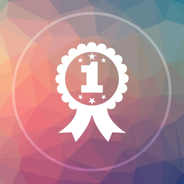 First prize ribbon icon. First prize ribbon website button on low poly background
