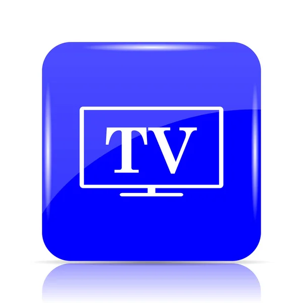 白い背景の上のテレビ アイコン 青いウェブサイト ボタン — ストック写真