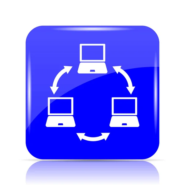白い背景の上のコンピューター ネットワーク アイコン 青いウェブサイト ボタン — ストック写真