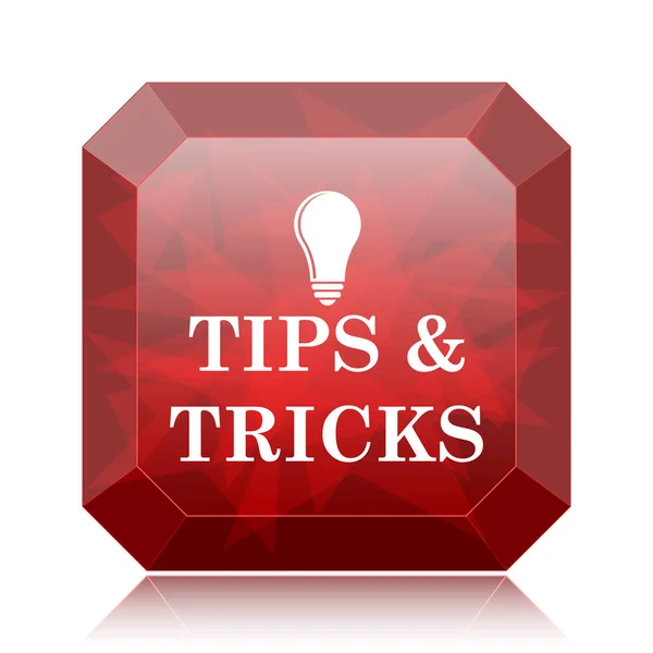 Tips and tricks icon, red website button on white background