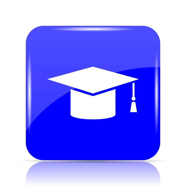Αποφοίτηση Ιστοσελίδα Εικονίδιο Μπλε Κουμπί Λευκό Φόντο — Φωτογραφία Αρχείου