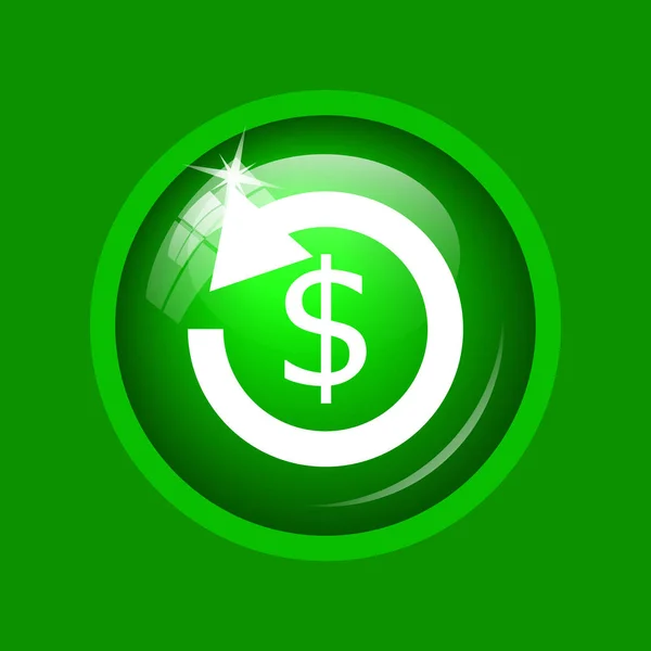 Refund icon. Internet button on green background.