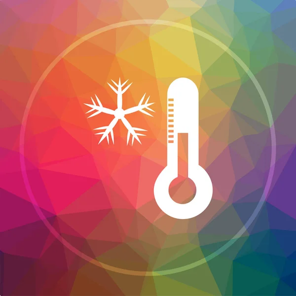Snowflake with thermometer icon. Snowflake with thermometer website button on low poly background