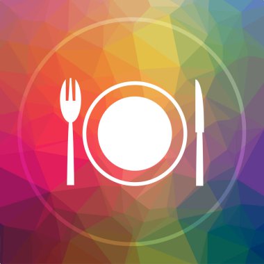 Restoran simgesi. Restoran Web sitesi düğmesini düşük poli arka plan üzerinde