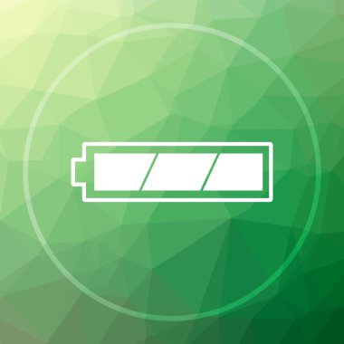 Tam şarjlı pil simgesi. Tam olarak şarj pil Web sitesi düğmesini yeşil düşük poli arka plan üzerinde