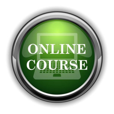 Online ders simgesi. Online ders Web sitesi düğmesini beyaz arka plan üzerinde