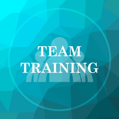 Takım eğitim simgesi. Takım eğitim web sitesi düğmesini mavi düşük poli arka plan üzerinde