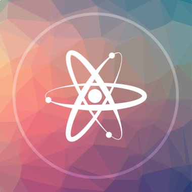 Atomlar simgesi. Atom Web sitesi düğmesini düşük poli arka plan üzerinde