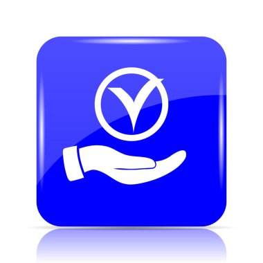 Beyaz arka plan üzerine el simgesi, mavi Web sitesi tuşu ile kene