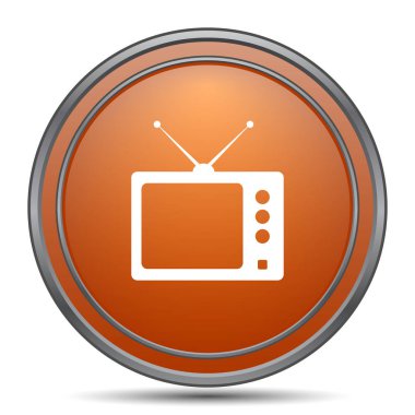 Retro tv simgesi. Beyaz arka plan turuncu internet düğme