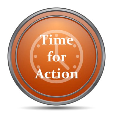 Eylem simgesi zamanı. Beyaz arka plan turuncu internet düğme