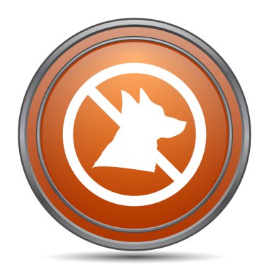 Yasak köpekler simgesi. Beyaz arka plan turuncu internet düğme
