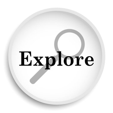 Simge keşfedin. Beyaz arka plan üzerinde Web sitesi düğmesini keşfetmek.