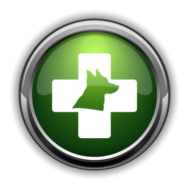 Veteriner simgesi. Beyaz arka plan üzerinde hayvan hastalıklarıyla ilgili web sitesi düğmesini