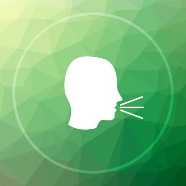 Simge söz. Yeşil düşük poli zemin üzerine konuşan Web sitesi düğmesini