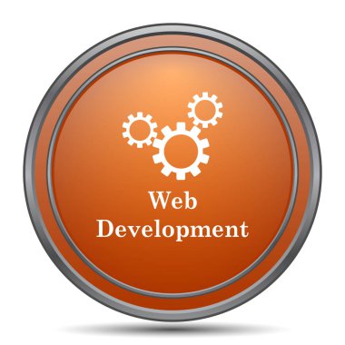 Web geliştirme simgesi. Beyaz arka plan turuncu internet düğme