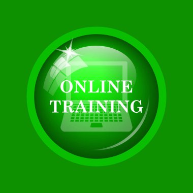 Çevrimiçi eğitim simgesi. Yeşil renkli butona Internet.