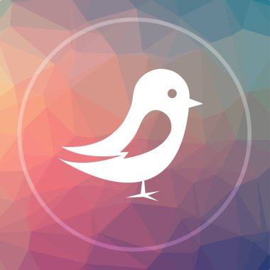 Kuş simgesi. Kuş web sitesi düğmesini düşük poli arka plan üzerinde