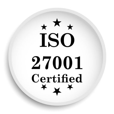 ISO 27001 simgesi. ISO 27001 Web sitesi düğmesini beyaz arka plan üzerinde.  
