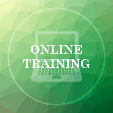 Çevrimiçi eğitim simgesi. Çevrimiçi eğitim web sitesi düğmesini yeşil düşük poli arka plan üzerinde