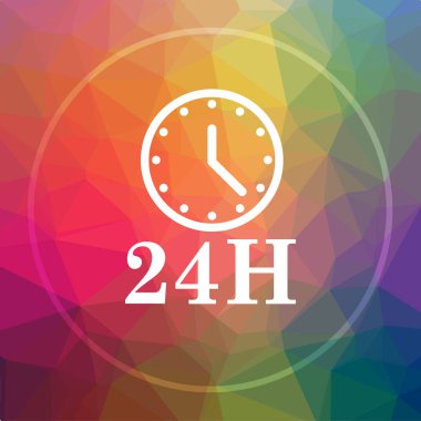 24h saat simgesi. 24h saat Web sitesi düğmesini düşük poli arka plan üzerinde