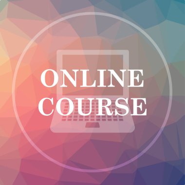 Online ders simgesi. Online ders Web sitesi düğmesini düşük poli arka plan üzerinde