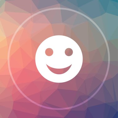 Gülen yüz simgesi. Gülen Web sitesi düğmesini düşük poli arka plan üzerinde