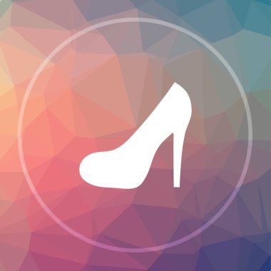 Yüksek topuk simgesi. Yüksek topuk Web sitesi düğmesini düşük poli arka plan üzerinde