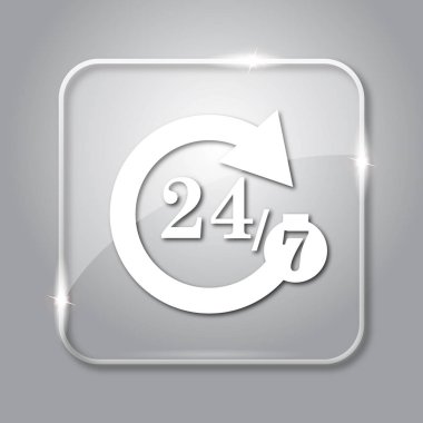 24/7 simgesi. Gri arka plan şeffaf Internet düğmesini