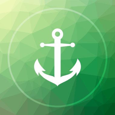 Tutturucu simgesini. Web sitesi düğmesini yeşil düşük poli arka plan üzerinde çapa