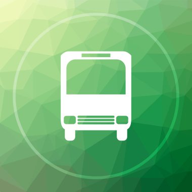 Otobüs simgesi. Otobüs Web sitesi düğmesini yeşil düşük poli arka plan üzerinde