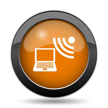Kablosuz dizüstü simgesi. Kablosuz dizüstü Web sitesi düğmesini beyaz arka plan üzerinde