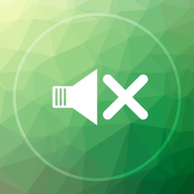 Ses simge yok. Yeşil düşük poli arka plan üzerinde hiçbir ses Web sitesi düğmesini