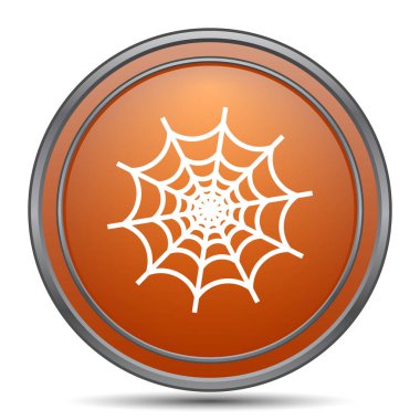 Örümcek web simgesi. Beyaz arka plan turuncu internet düğme