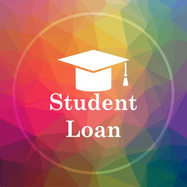 Öğrenci kredi simgesi. Öğrenci kredi Web sitesi düğmesini düşük poli arka plan üzerinde