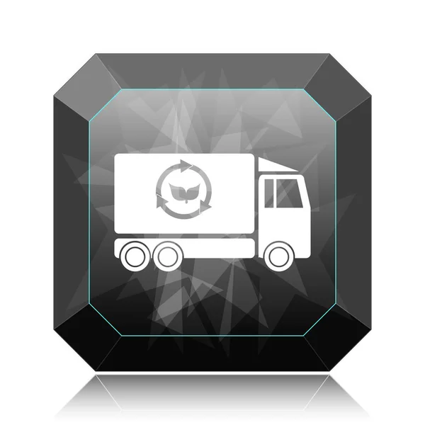 环保卡车图标 黑色网站按钮白色背景 — 图库照片