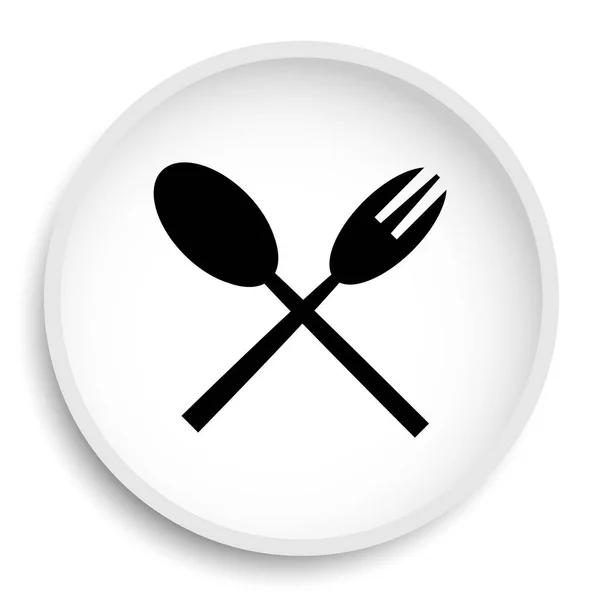 在白色背景下的叉子和勺子图标网站按钮 — 图库照片
