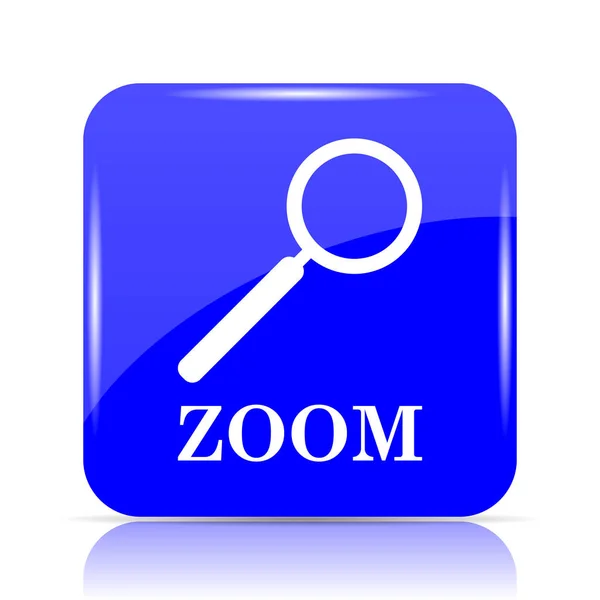 Zoom Con Icona Loupe Pulsante Sito Web Blu Sfondo Bianco — Foto Stock