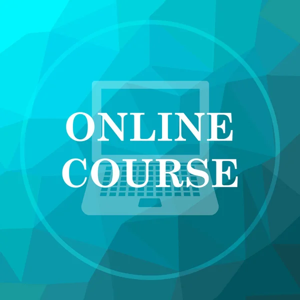 Online course icon. Online course website button on blue low poly background