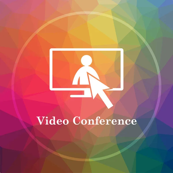 Video conference, online meeting icon. Video conference, online meeting website button on low poly background