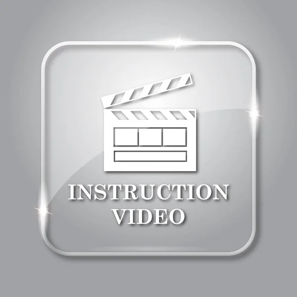 Instruction video icon. Transparent internet button on grey background