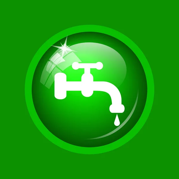水タップ アイコン 緑の背景のインター ネット ボタン — ストック写真