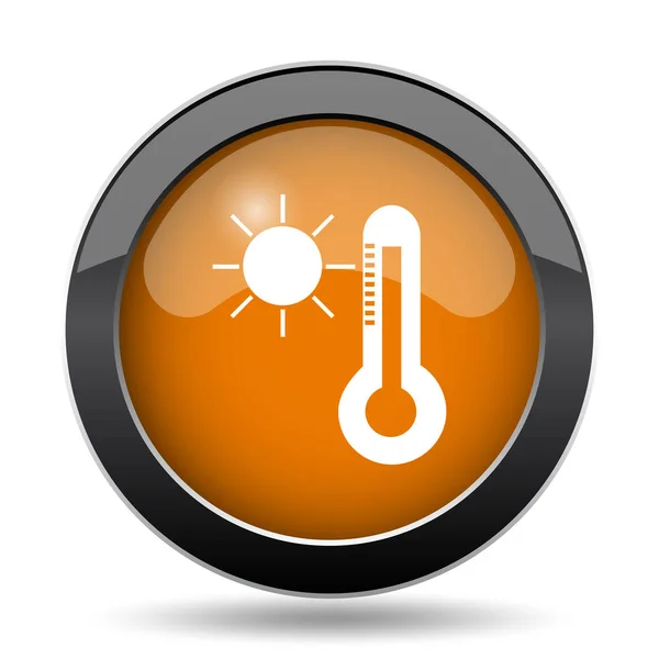 太阳和温度计图标 太阳和温度计网站按钮白色背景 — 图库照片